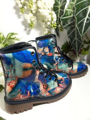 Abstract Art Combat Boots  | Vegan Leather, Custom Print