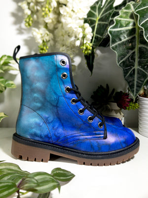 Blue and Purple Watercolor Pattern Vegan Leather Boots