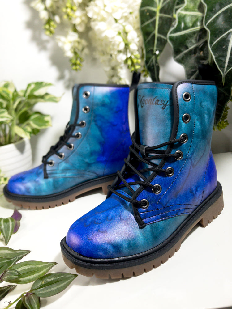Watercolor Black Vegan Leather Ankle Boots