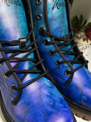 Blue and Purple Watercolor Pattern Vegan Leather Boots