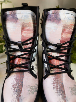 Urban Canvas Art Combat Boots (Brown/ Vegan Leather)