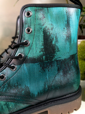 Teal Brushstroke Vegan Combat Boots | Waterproof & Eco-Friendly