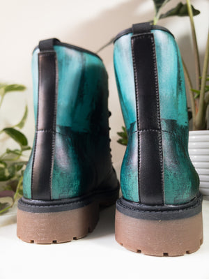 Teal Brushstroke Vegan Combat Boots | Waterproof & Eco-Friendly