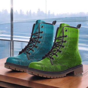 Gradient Teal and Lime Green Lace-Up Boots ( For Men| Women)