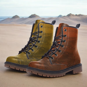 Golden Olive and Burnt Orange Combat Boots（For Women/Men)