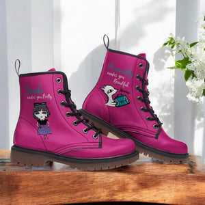 Pink Cartoon Character Combat Boots (Hot Pink｜Barbie Pink For Women｜Girls)