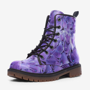 Purple Blossom Vegan Combat Boot| Blossoming boots| Cottagecore Faux Leather Shoes For Women| Teenagers| Unisex| Boho Lace up boot| Cosplay