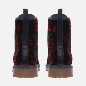 Gothic Red and Black Roses Vegan Combat Boots｜Floral Faux Leather Boots｜Goth Girl Lace Up Boots| Cosplay｜Witchcore| Clubwear For Men| Women