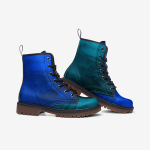 Mismatched Blue & Teal Vegan Combat boots| Charm Faux Leather Shoes| Wide Comfy| Hippy Boots| Customs Shoe For Womens For Men