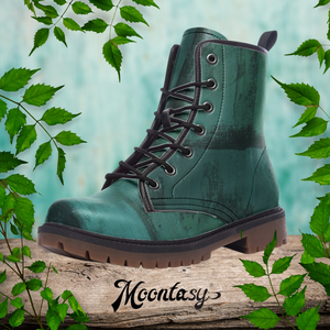 Teal Brushstroke Vegan Combat Boots | Waterproof & Eco-Friendly