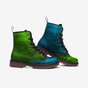 Mismatched Teal & Emerald Green Vegan Combat boots| Charm Faux Leather Shoes| Wide Comfy| Hippy Boots| Customs Shoe For Womens For Men