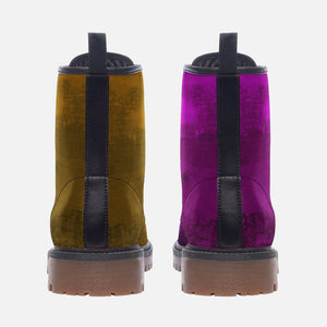 a pair of boots with different colors on them
