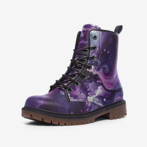 Galactic Swirl Purple Combat Boots for Trendy Style