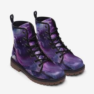Galactic Swirl Purple Combat Boots for Trendy Style