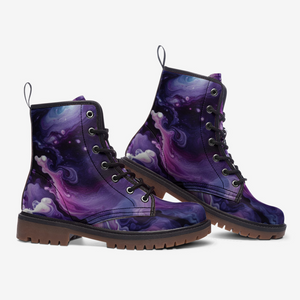 Galactic Swirl Purple Combat Boots for Trendy Style
