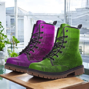 Mismatched Emerald Green & Amethyst Purple Vegan Combat Boots| Punk Lace Up Boot| Fantasy| Gothic| Faux Leather| Hippie Shoes For Women| Men