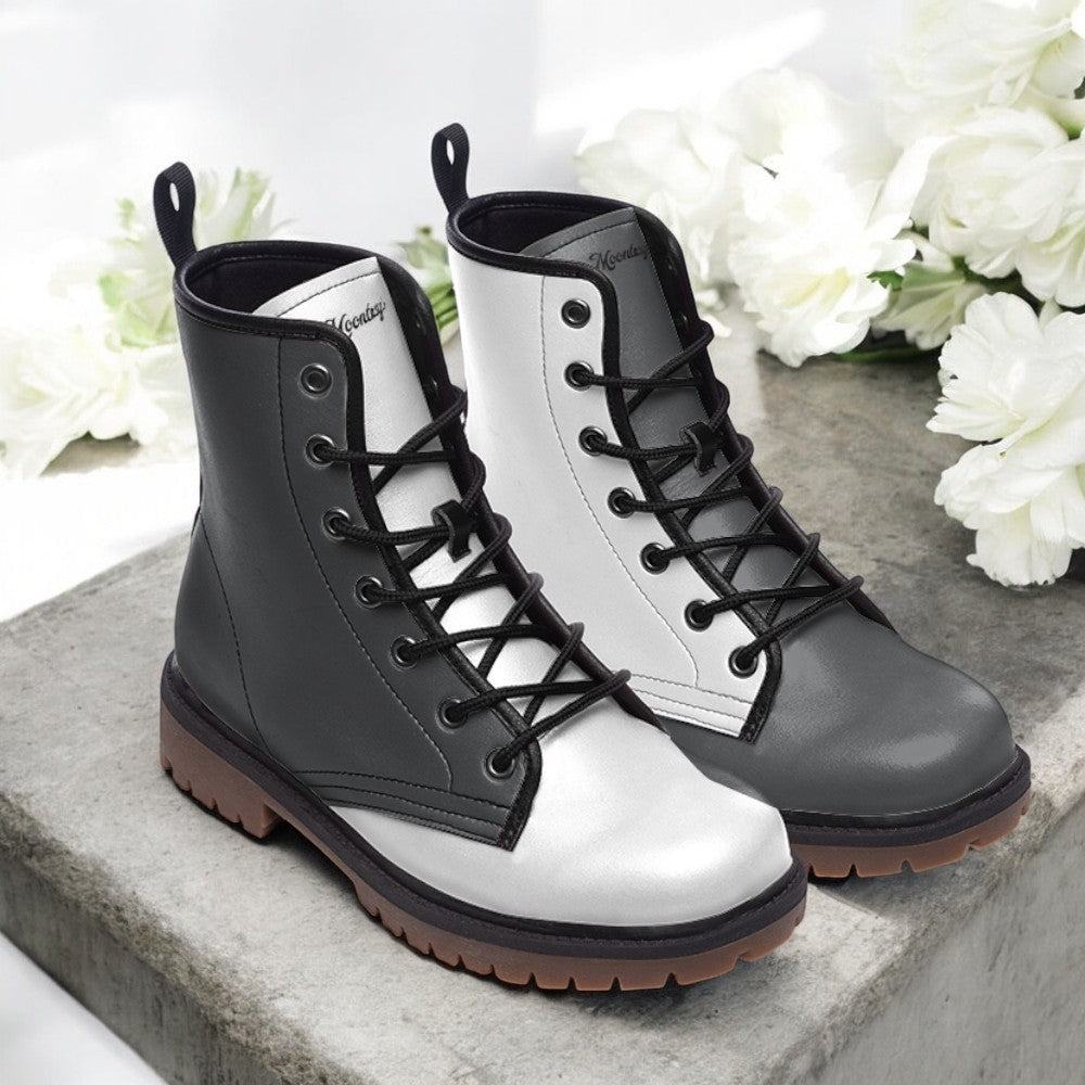 Mismatched Black and White Vegan Combat Boots| Fantasy Faux