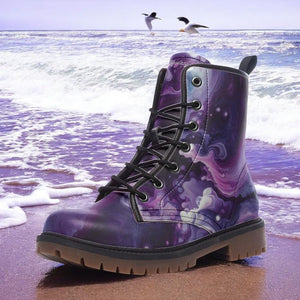 Galactic Swirl Purple Combat Boots for Trendy Style