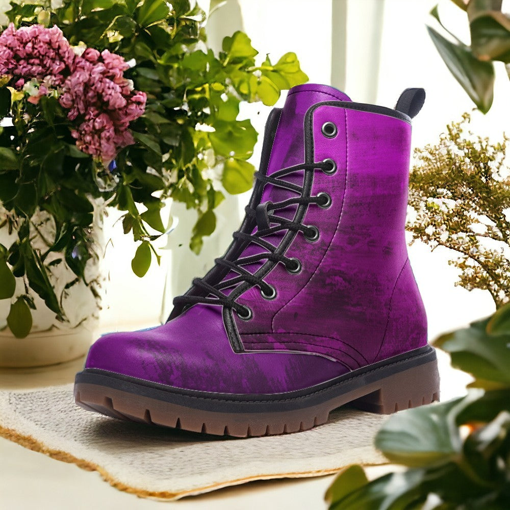 Electric Purple Vegan Combat Boots| Violet Storm Leather Boots| Cosmic Purple Urban Boots| Punk Boots| Red Lace up Boots For Women| Men