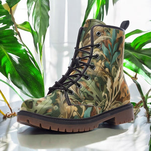 Gold and Dark Green Goblincore Vegan Comabt boots| Floral Shoes| Gift For Plant Lover|