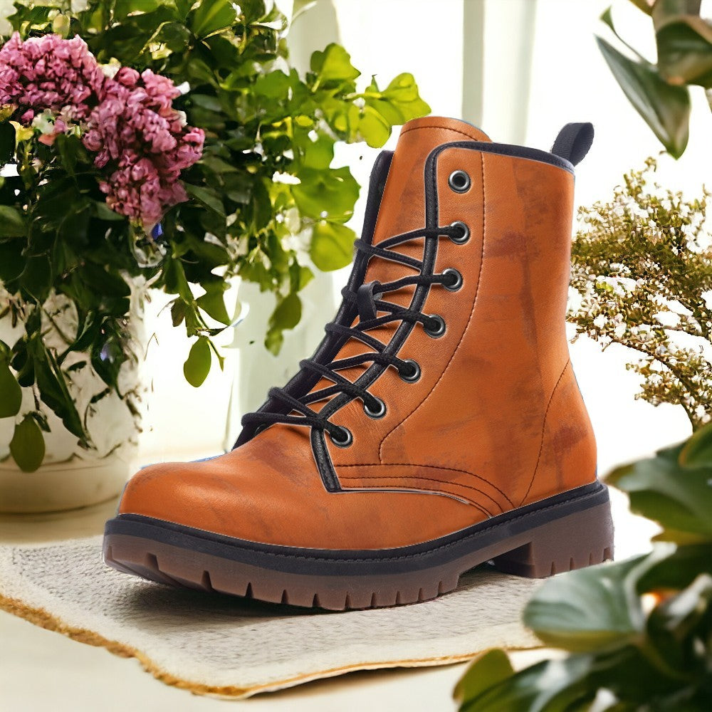 Artistic Vegan Leather Boots (Orange)