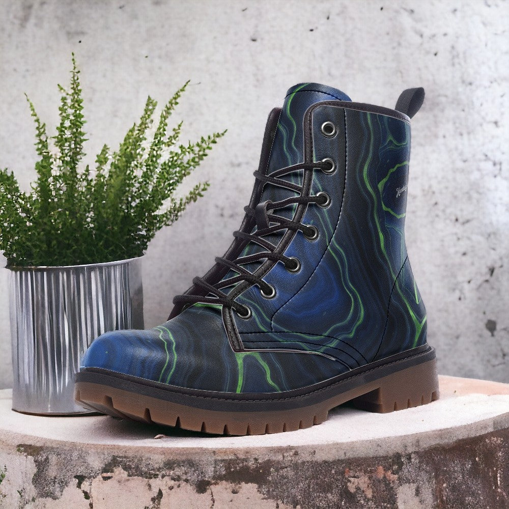 Blue Marble Vegan Combat Boots| Blue boot print| Art| Fantasy Faux Leather boot| Punk| Whimsigoth| Lace Up Shoes For Women| men| boys| Girls