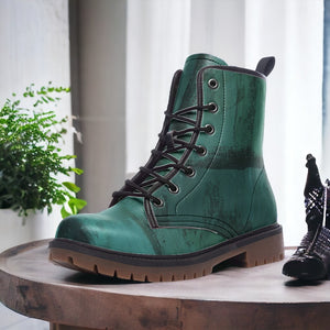 Teal Brushstroke Vegan Combat Boots | Waterproof & Eco-Friendly