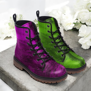 Mismatched Emerald Green & Amethyst Purple Vegan Combat Boots| Punk Lace Up Boot| Fantasy| Gothic| Faux Leather| Hippie Shoes For Women| Men
