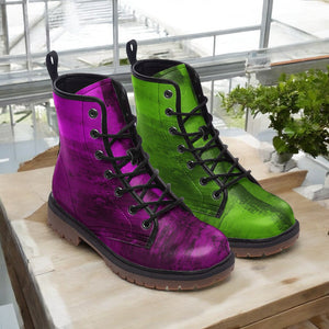 Mismatched Emerald Green & Amethyst Purple Vegan Combat Boots| Punk Lace Up Boot| Fantasy| Gothic| Faux Leather| Hippie Shoes For Women| Men