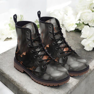 Black and Grey Marble Vegan Combat Boots| Mystic Galaxy Faux Leather Boots| Witchy| Lace Up| Goth Girl| Clubbing| Punk Shoes For Women| Men