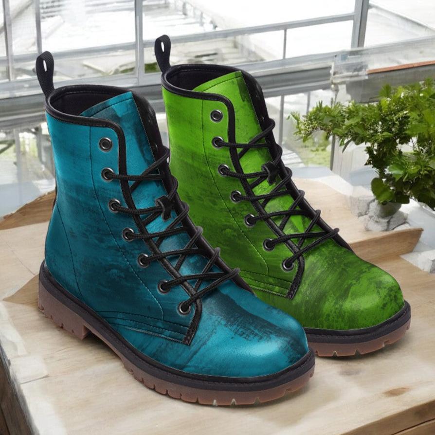 Gradient Teal and Lime Green Lace-Up Boots ( For Men| Women)