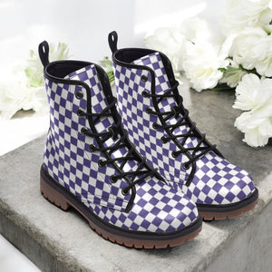 Purple Chessboard Combat Boots (Violet |for Women| Men)