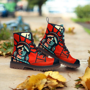 Statue of Liberty Red Combat Boots| Patriotic Vegan Leather Footwear| American Flag| Patriotic Statue of Liberty Boots| American Flag