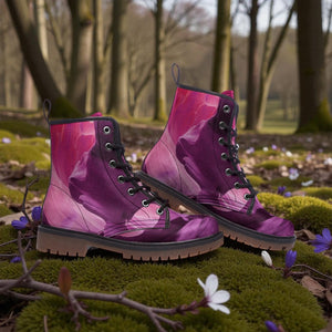 Purple Floral Combat Boots – Artistic Print Women's Lace-Up Boots
