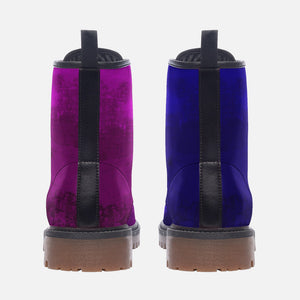 Mismatched Amethyst Purple and Violet Vegan Combat Boots| Faux Leather shoes| Witchy| Fantasy| Gothic| Lace Up| Hippie|For Women| Men