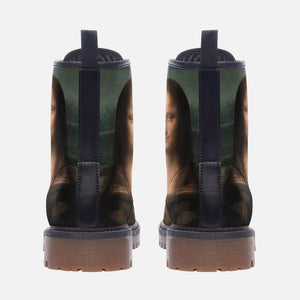 Vintage Mona Lisa Vegan Combat Boots| Da Vinci Inspired Faux Leather Shoes| Renaissance Lace Up Boots|Brown Steampunk Boots For Women| Men