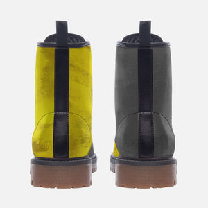 Mismatched Yellow and Gray Vegan Combat Boots| Charm Faux Leather Shoes| Wide Comfy| Hippy Boots| Customs Shoe For Womens For Men