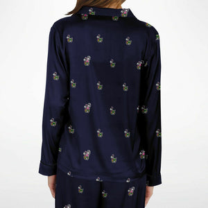Rabbit Lantern Luxury Women's Satin Pajamas (Dark Blue)