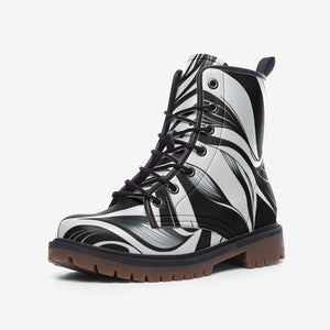 Black and White Graffiti Art Combat Boots| Hippy Vegan Lacing Up Shoes| Punk Grunge Boots| Wide Comfy Goth Boot For Women, Men, boys, girls