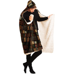 Library Book Lover Hooded Blanket (for Men/Brown)