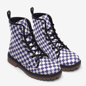 Purple Chessboard Combat Boots (Violet |for Women| Men)