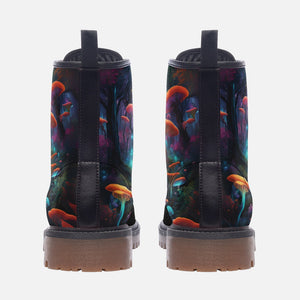 Mystic Mushroom Vegan Combat Boots| Goblincore Faux Leather Lacing Up Boot| Shoes For Goth e girls, Women, Men, Boys