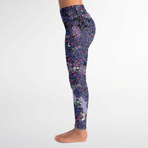 Owls Floral Yoga Leggings (Purple/for women)