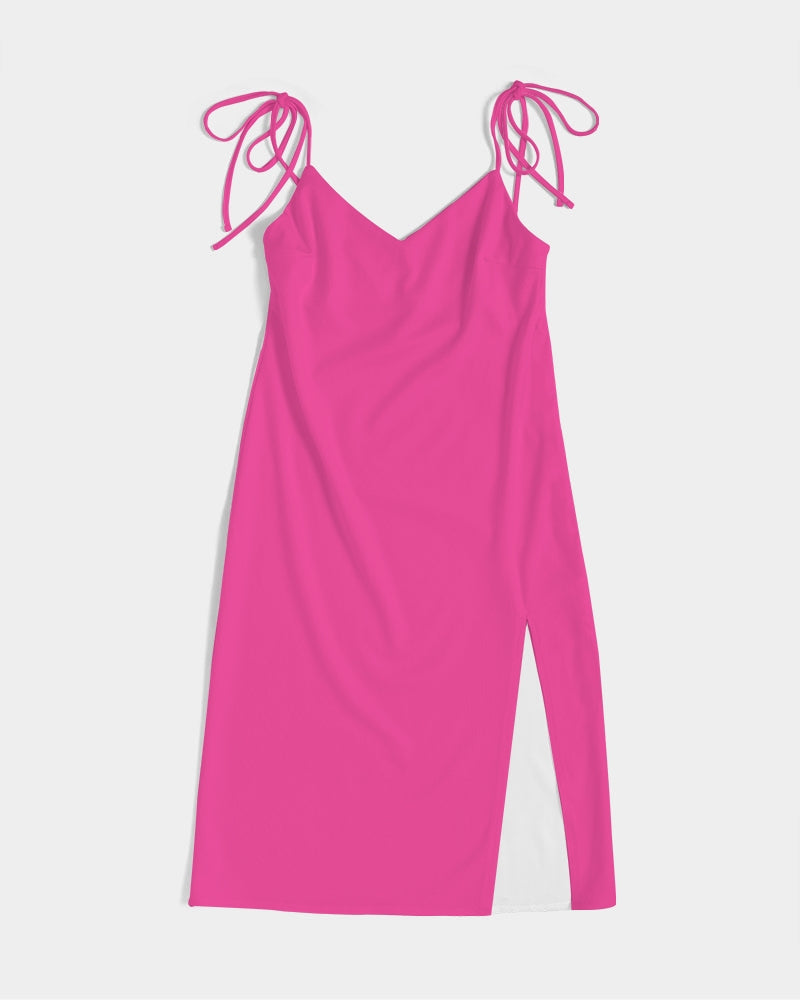 Barbie pink Women's Tie Strap Split Dress - Moontasy Barbie pink Women's Tie Strap Split Dress - Moontasy