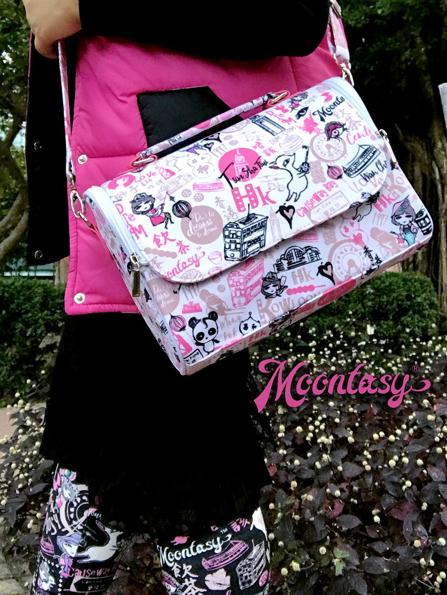 Hong Kong Pattern Satchel Shoulder Bag (Pink)