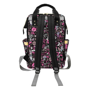 Hong Kong Pattern Multi-Function Diaper Backpack/Diaper Bag (Black)