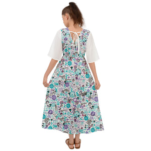 Hong Kong Pattern Kimono Sleeve Boho Dress(Blue)
