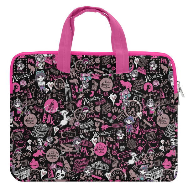 Hong Kong Pattern Black MacBook Pro Double Pocket Laptop Bag