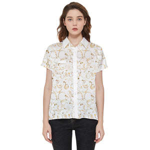 Coffee Stains Pattern Short Sleeve Pocket Shirt (White)