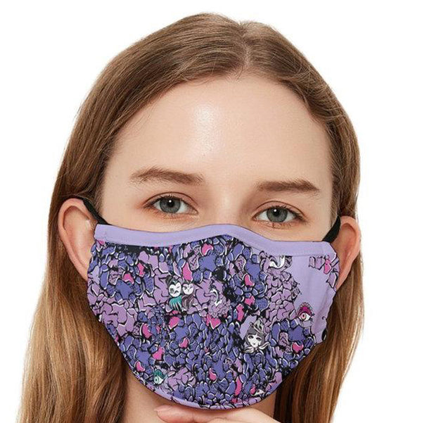 Owls Floral Fitted Cloth Face Mask (Purple)